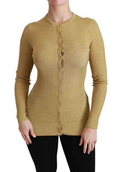 Shop Dolce & Gabbana Gold Long Sleeve Cardigan Viscose Sweater
