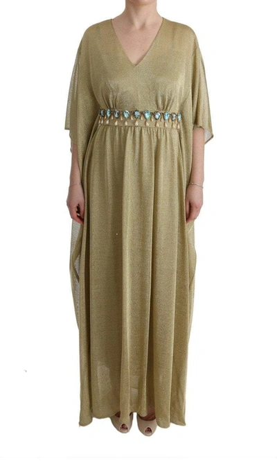 Shop Dolce & Gabbana Gold Shift Long Blue Crystal Dress