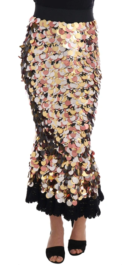 Shop Dolce & Gabbana Gold Sequined Peplum High Waist Skirt In Black