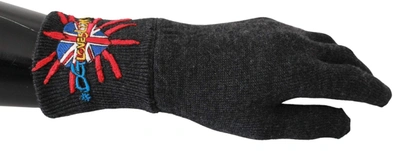 Shop Dolce & Gabbana Gray #dgloveslondon Embroidered Wool Gloves