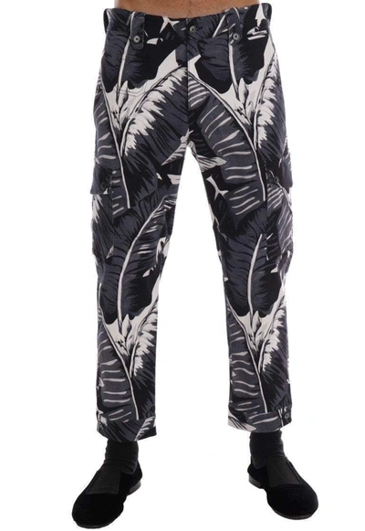 Shop Dolce & Gabbana Gray Banana Leaf Cotton Pants In Black