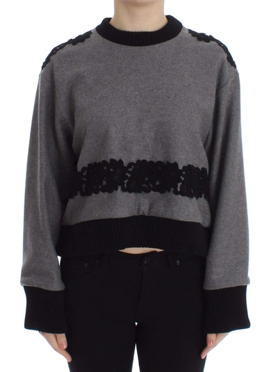 Shop Dolce & Gabbana Gray Black Lace Wool Cashmere Sweater