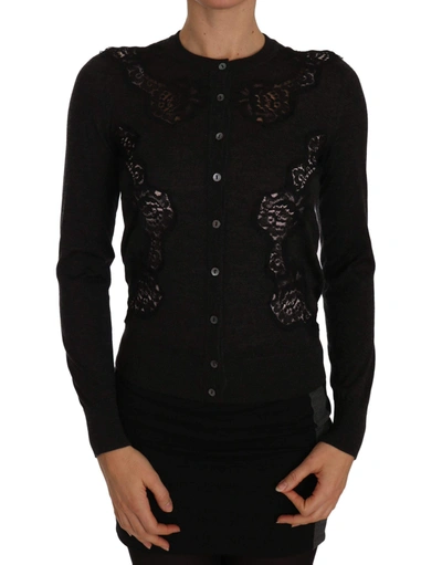 Shop Dolce & Gabbana Gray Cashmere Lace Button Up Cardigan Sweater