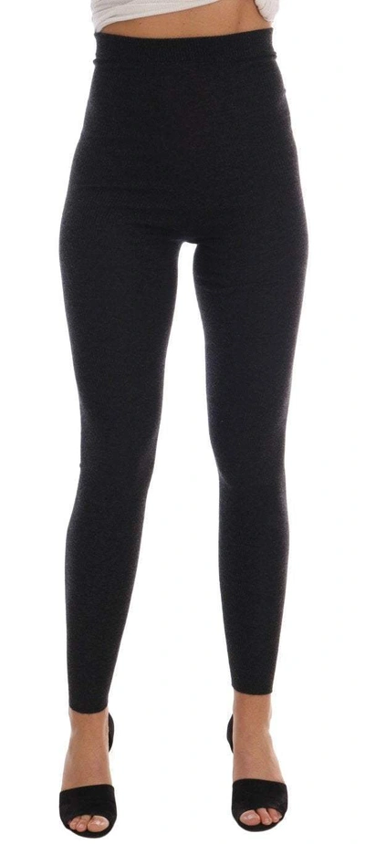 Dolce & Gabbana Gray Cashmere Ribbed Stretch Tights In Gray