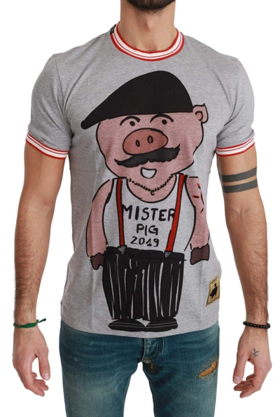 Shop Dolce & Gabbana Gray Cotton Top 2019 Year Of The Pig T-shirt