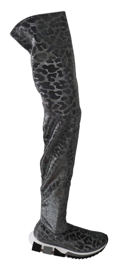 Dolce & Gabbana Gray Leopard High Top Sneakers Booties Shoes In Gray