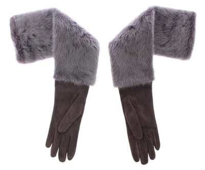 Dolce & Gabbana Gray Mink Fur Lambskin Suede Leather Gloves In Gray