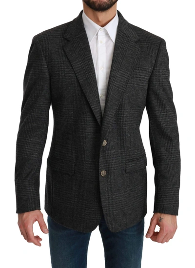 Dolce & Gabbana Gray Plaid Check Wool Formal Jacket Blazer In Gray