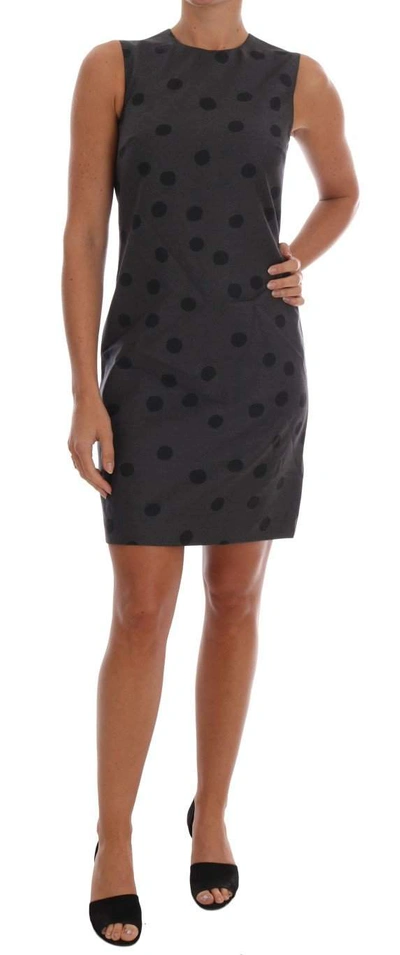 Shop Dolce & Gabbana Gray Polka Dotted Sheath Wool Dress