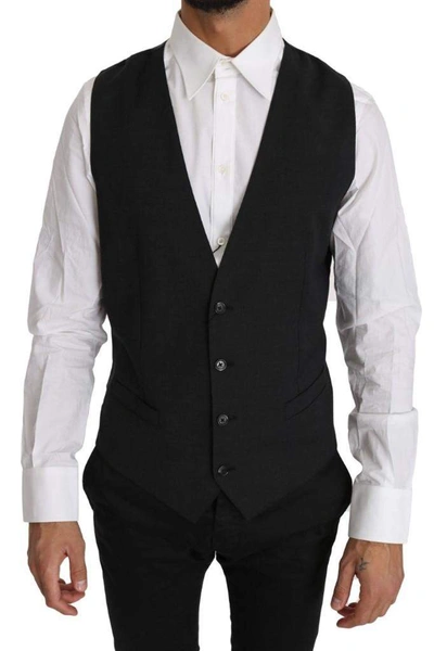 Shop Dolce & Gabbana Gray Solid 100% Wool Waistcoat Vest
