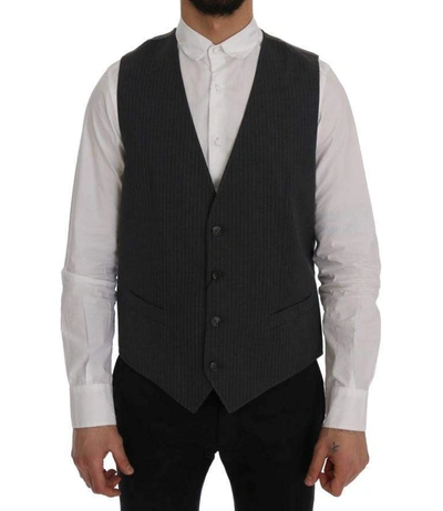 Shop Dolce & Gabbana Gray Staff Cotton Striped Vest