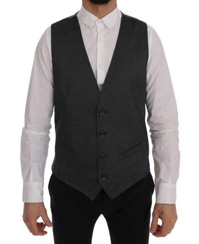 Dolce & Gabbana Gray Staff Cotton Striped Vest In Gray