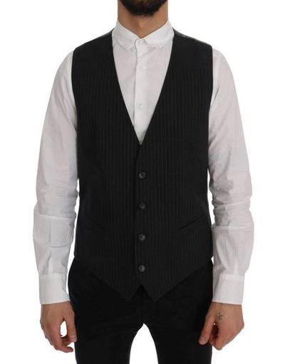 Shop Dolce & Gabbana Gray Staff Cotton Striped Vest