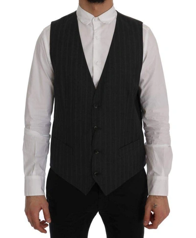 Shop Dolce & Gabbana Gray Staff Wool Stretch Vest