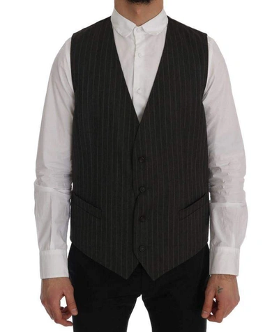 Shop Dolce & Gabbana Gray Staff Wool Stretch Vest