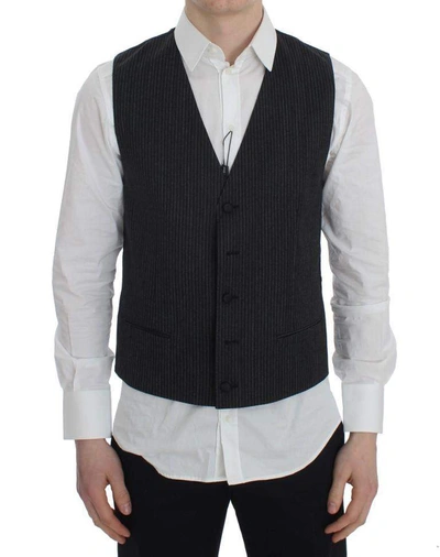 Shop Dolce & Gabbana Gray Striped Formal Vest