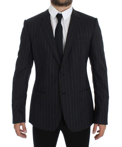 Shop Dolce & Gabbana Gray Striped Slim Fit Wool Blazer