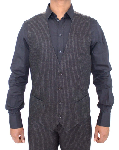 Shop Dolce & Gabbana Gray Striped Wool Dress Vest Gilet