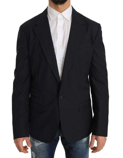 Shop Dolce & Gabbana Gray Striped Wool Jacket Coat Slim Blazer