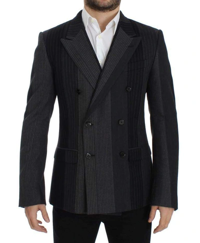 Dolce & Gabbana Gray Striped Wool Stretch Blazer In Gray