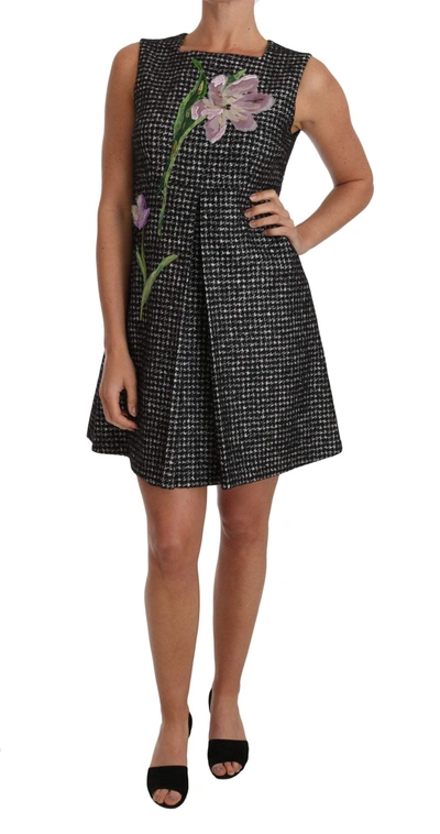 Shop Dolce & Gabbana Gray Tulip Embroidered A-line Shift Dress