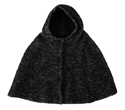 Shop Dolce & Gabbana Gray Tweet Wool Shoulder Hat Hooded Scarf