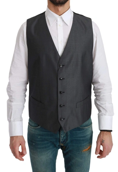 Shop Dolce & Gabbana Gray Waistcoat Formal Stretch Wool Vest