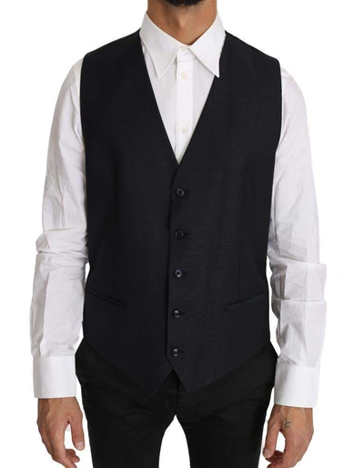 Shop Dolce & Gabbana Gray Wool Silk Waistcoat Vest