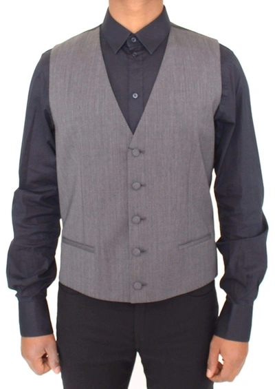 Shop Dolce & Gabbana Gray Wool Stretch Dress Vest Jacket Blazer
