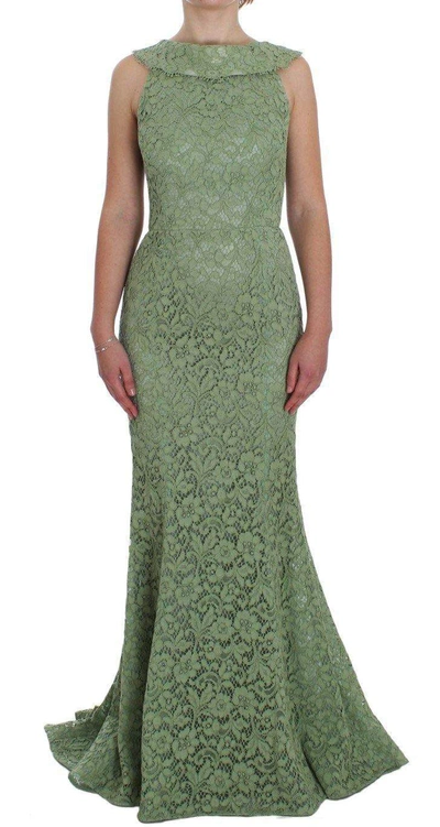 Shop Dolce & Gabbana Green Floral Lace Sheath Maxi Dress