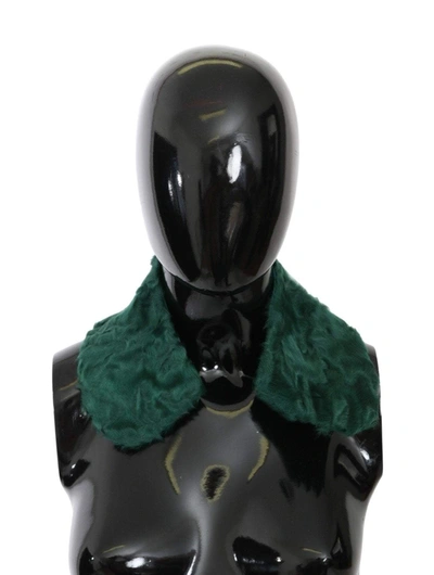 Shop Dolce & Gabbana Green Fur Shoulder Collar Wrap Lambskin Scarf