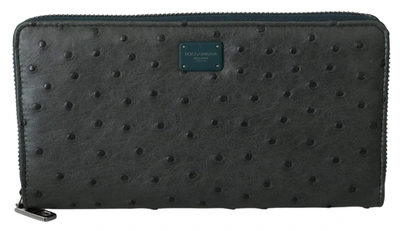 Shop Dolce & Gabbana Green Ostrich Leather Continental Mens Clutch Wallet