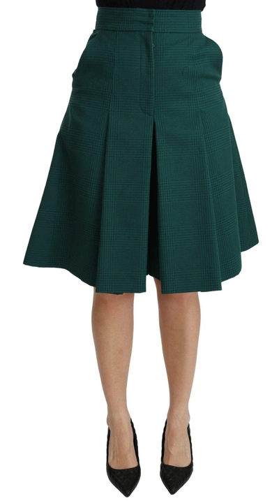 Shop Dolce & Gabbana Green Pleated A-line High Waist Cotton  Skirt