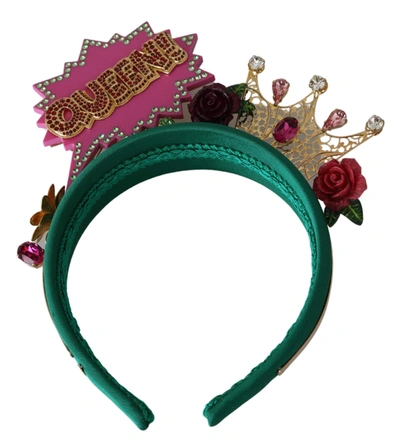 Shop Dolce & Gabbana Green Pink Crystal Fumetti Cartoons Diadem Headband