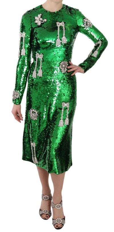 Shop Dolce & Gabbana Green Sequin Swarovski Crystal Dress