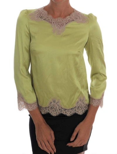 Dolce & Gabbana Green Silk Stretch Blouse Top In Green