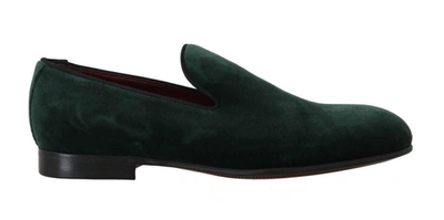 Shop Dolce & Gabbana Green Suede Leather Slippers Loafers