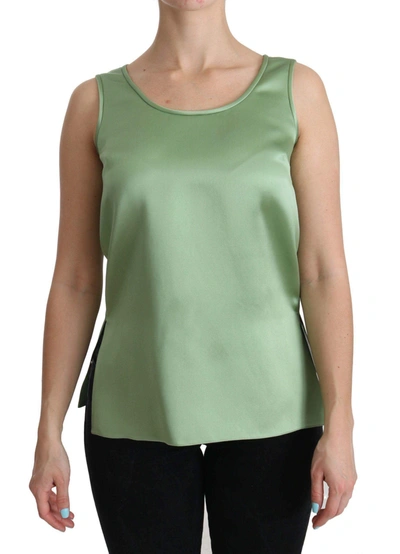 Shop Dolce & Gabbana Green Sleeveless 100% Silk Top Tank Blouse