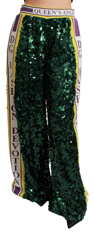 Shop Dolce & Gabbana Green Sequin Trousers Queens Angel Pants