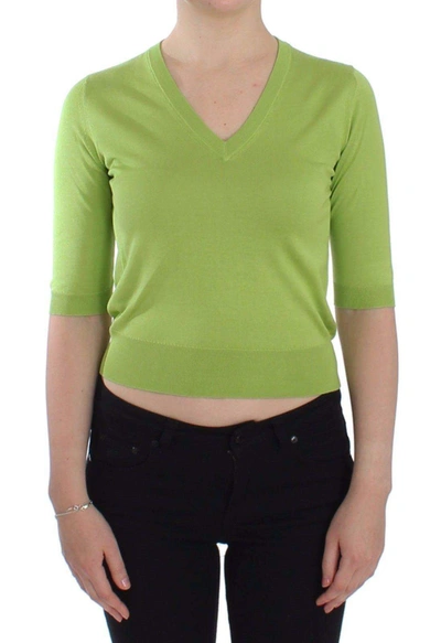 Shop Dolce & Gabbana Green Wool V-neck Pullover Sweater Top