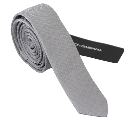 Shop Dolce & Gabbana Grey 100% Silk Embroidered Classic Wide Necktie Tie