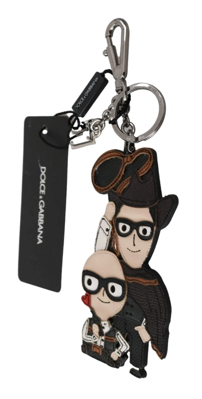 Shop Dolce & Gabbana Leather Dominico Stefano Sicily Western Badge Keychain In Black