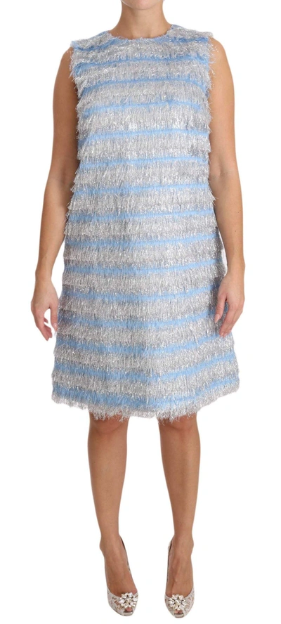 Shop Dolce & Gabbana Light Blue Silver Shift Gown Dress