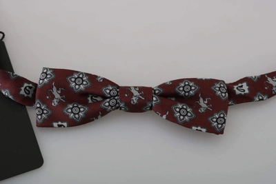 Shop Dolce & Gabbana Men Bordeaux Maroon Lion Silk Adjustable Neck Bow Tie