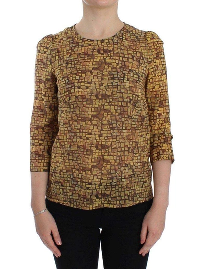 Shop Dolce & Gabbana Multicolor Mosaic Print Silk Blouse T-shirt