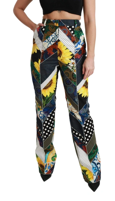 Shop Dolce & Gabbana Multicolor Print High Waist Straight Pants