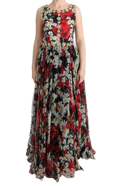 Shop Dolce & Gabbana Multicolor Silk Floral Crystal Long Maxi Dress