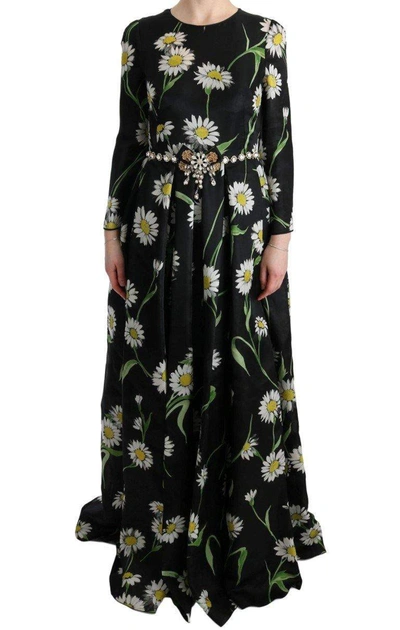 Shop Dolce & Gabbana Multicolor Silk Sunflower Print Long Maxi Dress