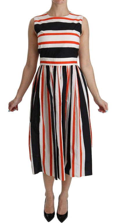 Shop Dolce & Gabbana Multicolor Stripes A-line Pleated Midi Dress