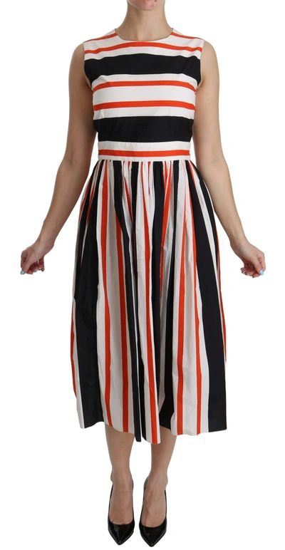 Dolce & Gabbana Multicolor Stripes A-line Pleated Midi Dress In Multicolor